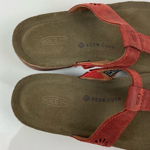 Keen Women’s Dauntless Red Leather Thong Flip Flop Sandals Size 5.0 - Picture 6 of 7